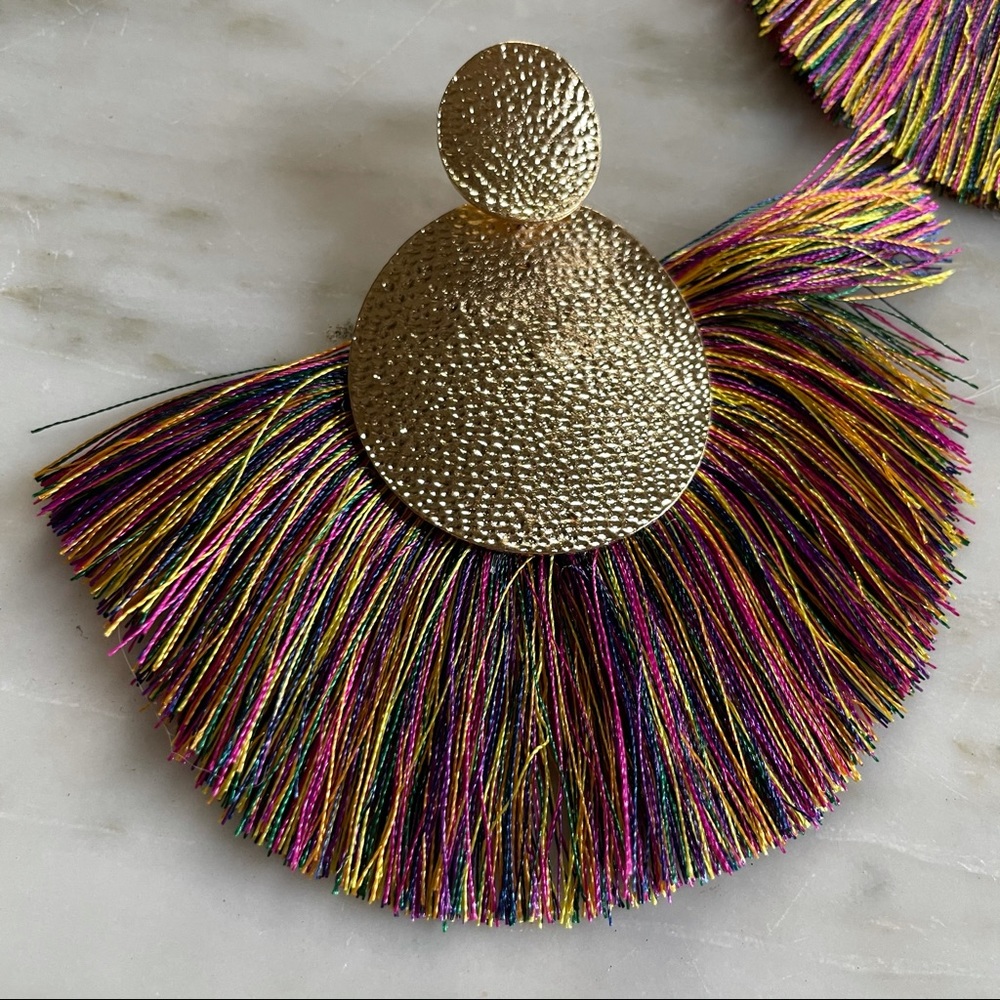 Boho Fringe Statement Earrings Multi Color - Picture 3 of 5